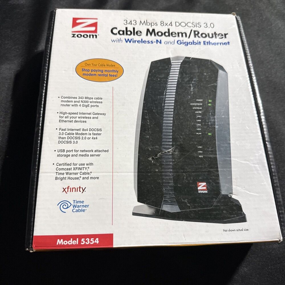 ZOOM 5354 343Mbps 8x4 DOCSIS 3.0 Cable Modem Router Wireless-N Gigabit Ethernet
